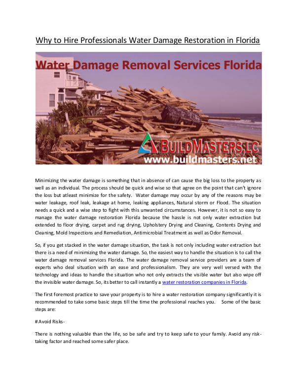 Build Masters, LC Why to Hire Professionals Water Damage Restoration