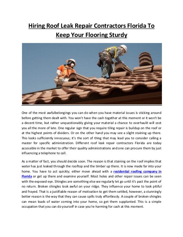 Hiring Roof Leak Repair Contractors Florida