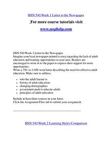 HSN 540 Help A Clearer path to student success/uophelp.com