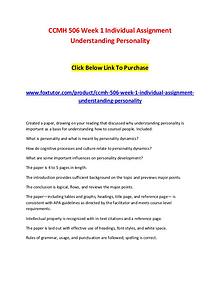CCMH 506 Week 1 Individual Assignment Understanding Personality