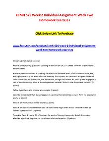 CCMH 525 Week 2 Individual Assignment Week Two Homework Exercises
