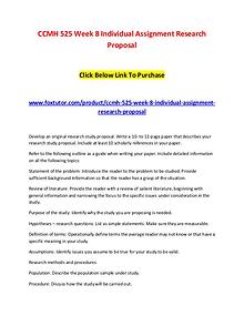 CCMH 525 Week 8 Individual Assignment Research Proposal