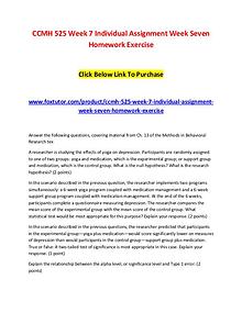 CCMH 525 Week 7 Individual Assignment Week Seven Homework Exercise