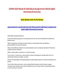 CCMH 525 Week 8 Individual Assignment Week Eight Homework Exercise