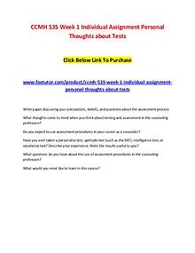 CCMH 535 Week 1 Individual Assignment Personal Thoughts about Tests