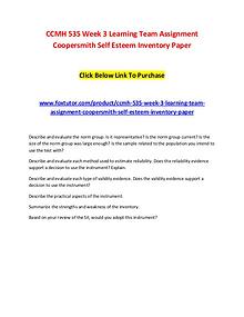 CCMH 535 Week 3 Learning Team Assignment Coopersmith Self Esteem Inve