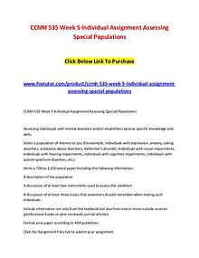 CCMH 535 Week 5 Individual Assignment Assessing Special Populations