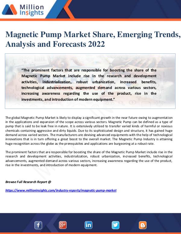 Manufacturing and Construction Reports by Million Insights Magnetic Pump Market Share, Emerging Trends, Analy