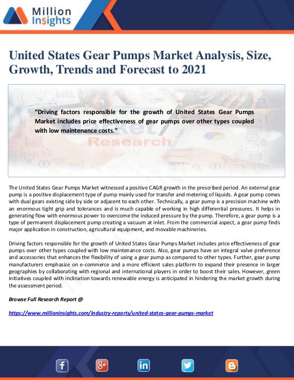 Manufacturing and Construction Reports by Million Insights United States Gear Pumps Market Analysis, Size, Gr