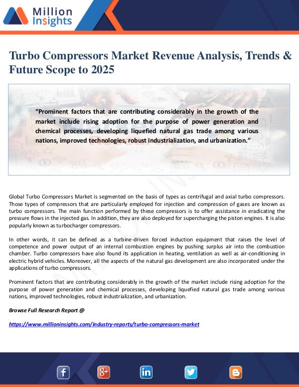 Manufacturing and Construction Reports by Million Insights Turbo Compressors Market Revenue Analysis, Trends
