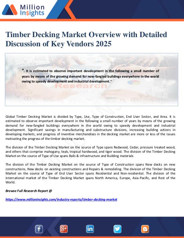 Manufacturing and Construction Reports by Million Insights Timber Decking Market Overview with Detailed Discu