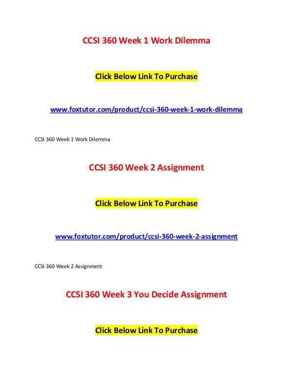 CCSI 360 All Assignments CCSI 360 All Assignments