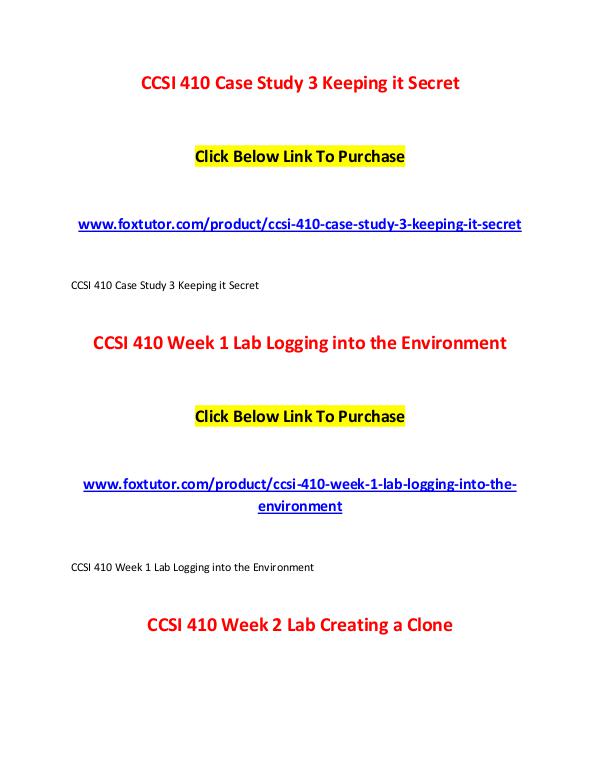 CCSI 410 All Assignments CCSI 410 All Assignments