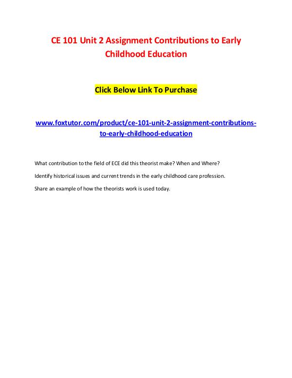 CE 101 Unit 2 Assignment Contributions to Early Childhood Education CE 101 Unit 2 Assignment Contributions to Early Ch