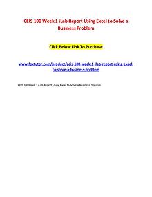 CEIS 100 Week 1 iLab Report Using Excel to Solve a Business Problem