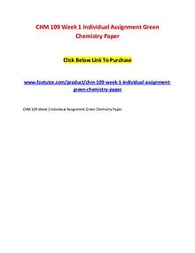 CHM 109 Week 1 Individual Assignment Green Chemistry Paper