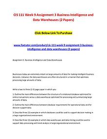 CIS 111 Week 9 Assignment 3 Business Intelligence and Data Warehouses