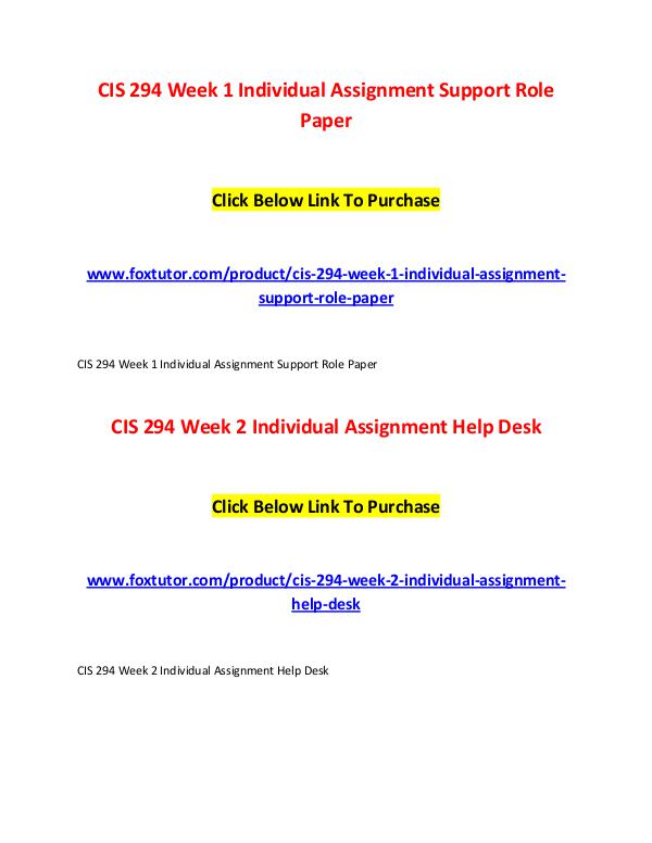 CIS 294 All Assignments CIS 294 All Assignments