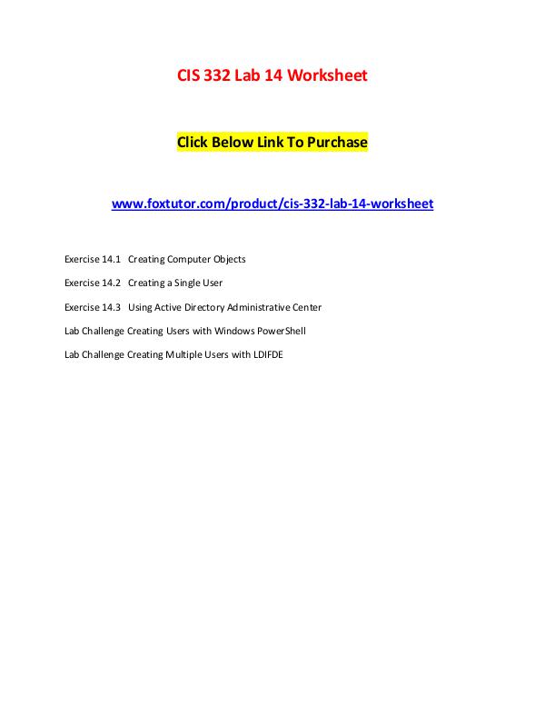 CIS 332 Lab 14 Worksheet CIS 332 Lab 14 Worksheet