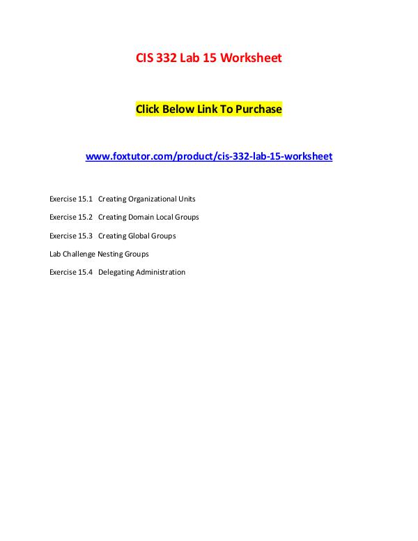 CIS 332 Lab 15 Worksheet CIS 332 Lab 15 Worksheet