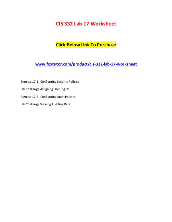 CIS 332 Lab 17 Worksheet CIS 332 Lab 17 Worksheet