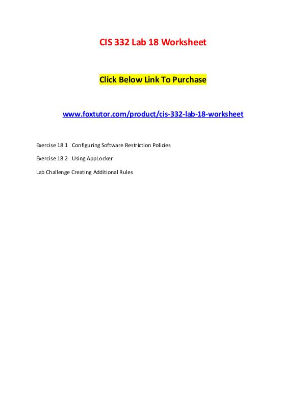 CIS 332 Lab 18 Worksheet CIS 332 Lab 18 Worksheet