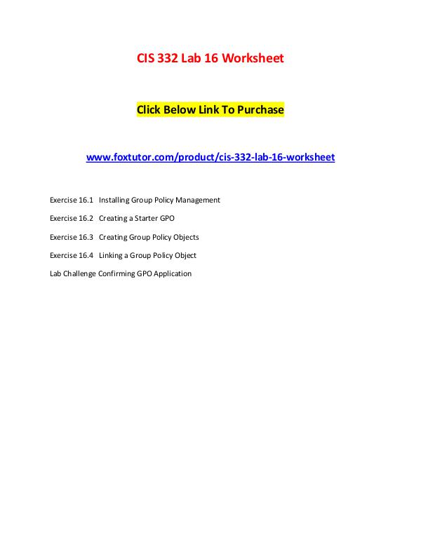 CIS 332 Lab 16 Worksheet CIS 332 Lab 16 Worksheet