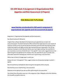 CIS 349 Week 4 Assignment 2 Organizational Risk Appetite and Risk Ass