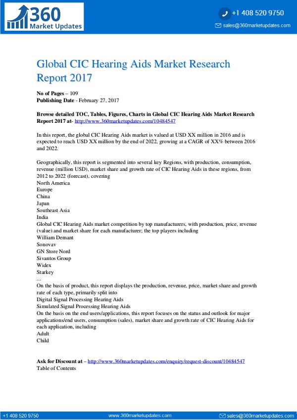 Global 3D Bioprinting Equipment Market Professional Survey Report 201 CIC-Hearing-Aids-Market-Research-Report-2017