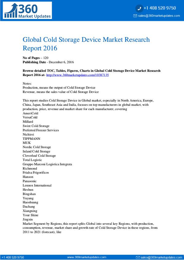 Global 3D Bioprinting Equipment Market Professional Survey Report 201 Cold-Storage-Device-Market-Research-Report-2016