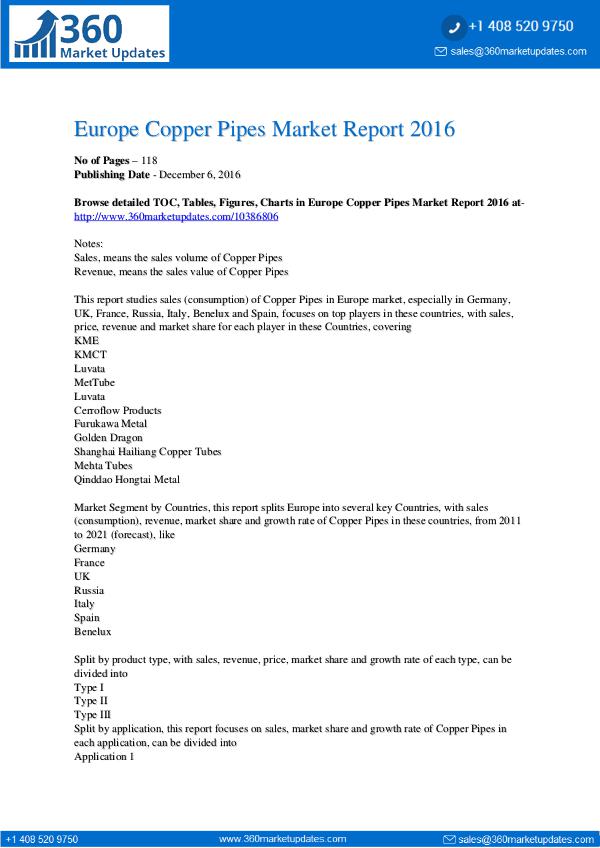 Global 3D Bioprinting Equipment Market Professional Survey Report 201 Copper-Pipes-Market-Report-2016
