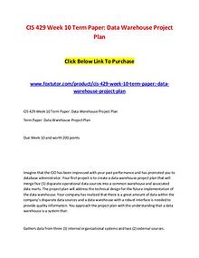 CIS 429 Week 10 Term Paper Data Warehouse Project Plan
