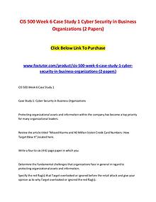 CIS 500 Week 6 Case Study 1 Cyber Security in Business Organizations