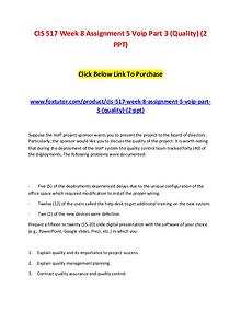 CIS 517 Week 8 Assignment 5 Voip Part 3 (Quality) (2 PPT)