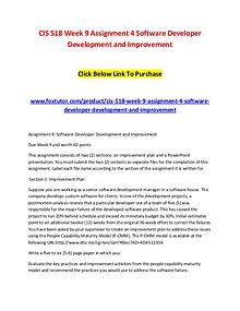 CIS 518 Week 9 Assignment 4 Software Developer Development and Improv