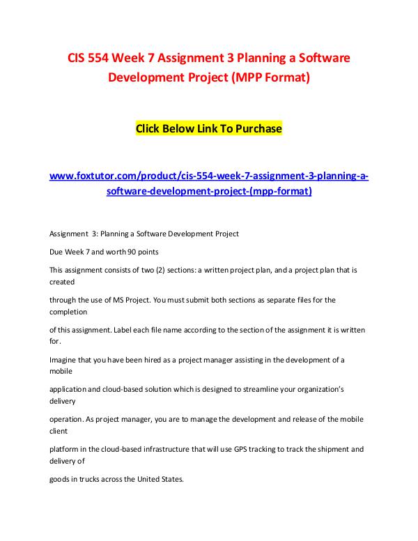 CIS 554 Week 7 Assignment 3 Planning a Software Development Project ( CIS 554 Week 7 Assignment 3 Planning a Software De