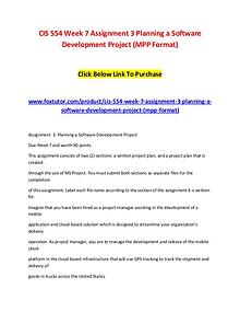 CIS 554 Week 7 Assignment 3 Planning a Software Development Project (