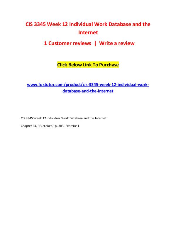 CIS 3345 Week 12 Individual Work Database and the Internet CIS 3345 Week 12 Individual Work Database and the