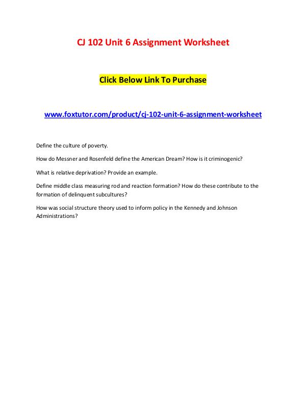 CJ 102 Unit 6 Assignment Worksheet CJ 102 Unit 6 Assignment Worksheet