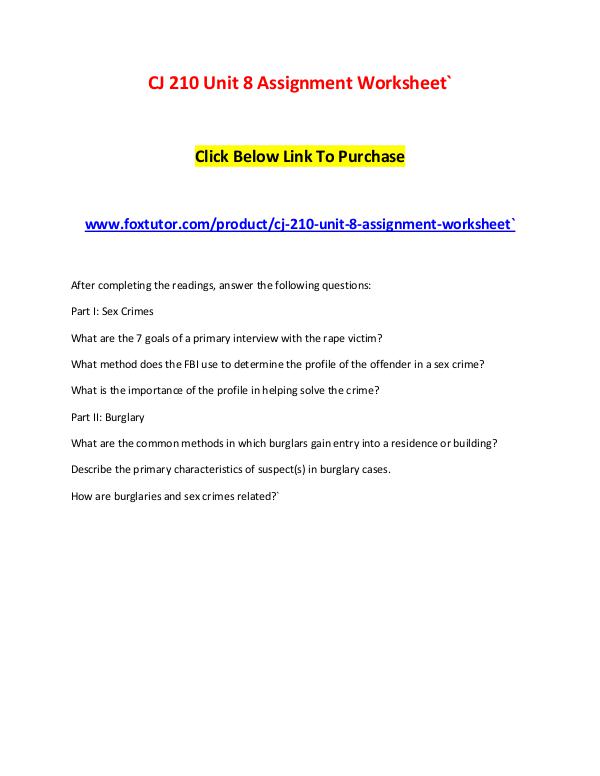 CJ 210 Unit 8 Assignment Worksheet` CJ 210 Unit 8 Assignment Worksheet`