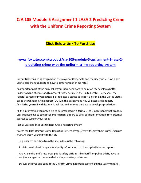 CJA 105 Module 5 Assignment 1 LASA 2 Predicting Crime with the Unifor CJA 105 Module 5 Assignment 1 LASA 2 Predicting Cr