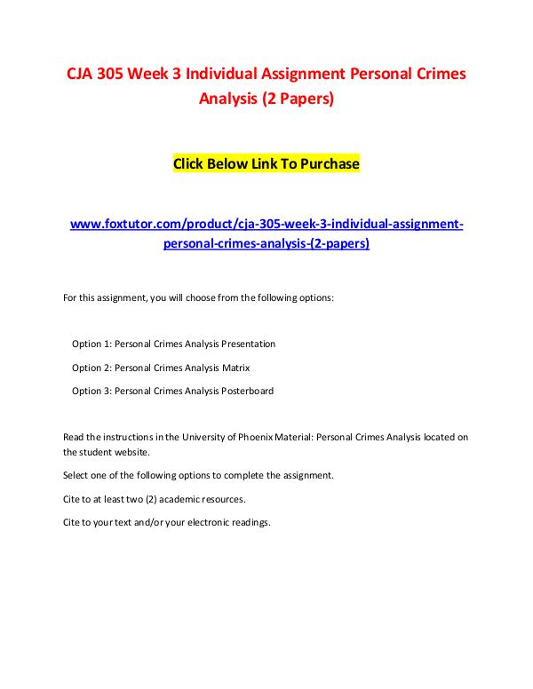 CJA 305 Week 3 Individual Assignment Personal Crimes Analysis (2 Pape CJA 305 Week 3 Individual Assignment Personal Crim