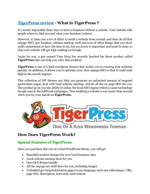 Marketing TigerPress review - TigerPress+100 bonus items
