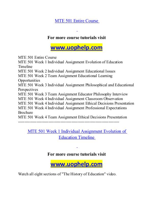 MTE 501 help Successful Learning/uophelp.com MTE 501 help Successful Learning/uophelp.com