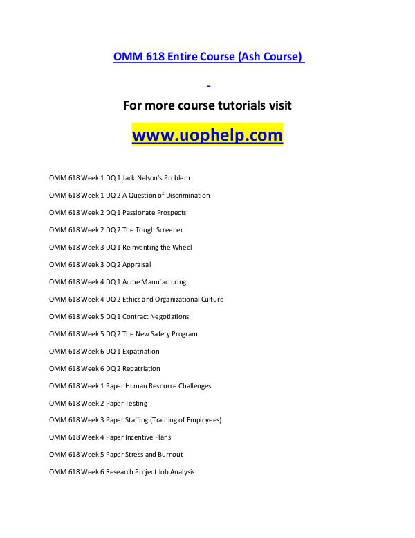 OMM 618(ASH) help Successful Learning/uophelp.com OMM 618(ASH) help Successful Learning/uophelp.com