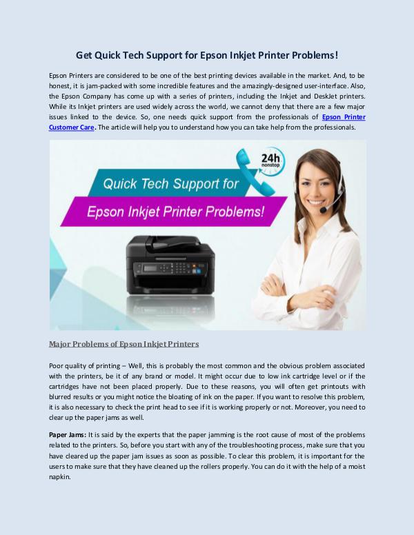 Get Quick Tech Support for Epson Inkjet Printer Problems! Epson Printer Customer Care