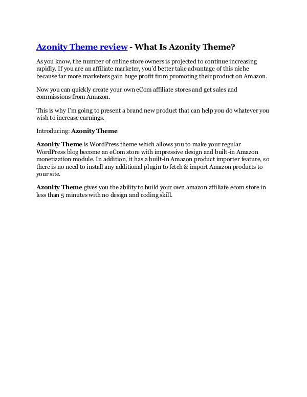 Azonity Theme review-$32,400 bonus & discount