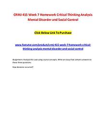 CRMJ 415 Week 7 Homework Critical Thinking Analysis Mental Disorder a