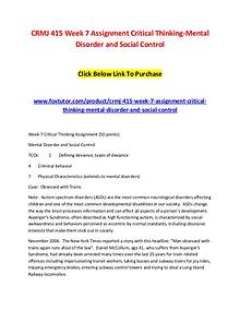 CRMJ 415 Week 7 Assignment Critical Thinking-Mental Disorder and Soci