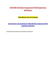 CUR 508 Individual Assignment Field Experience Reflection